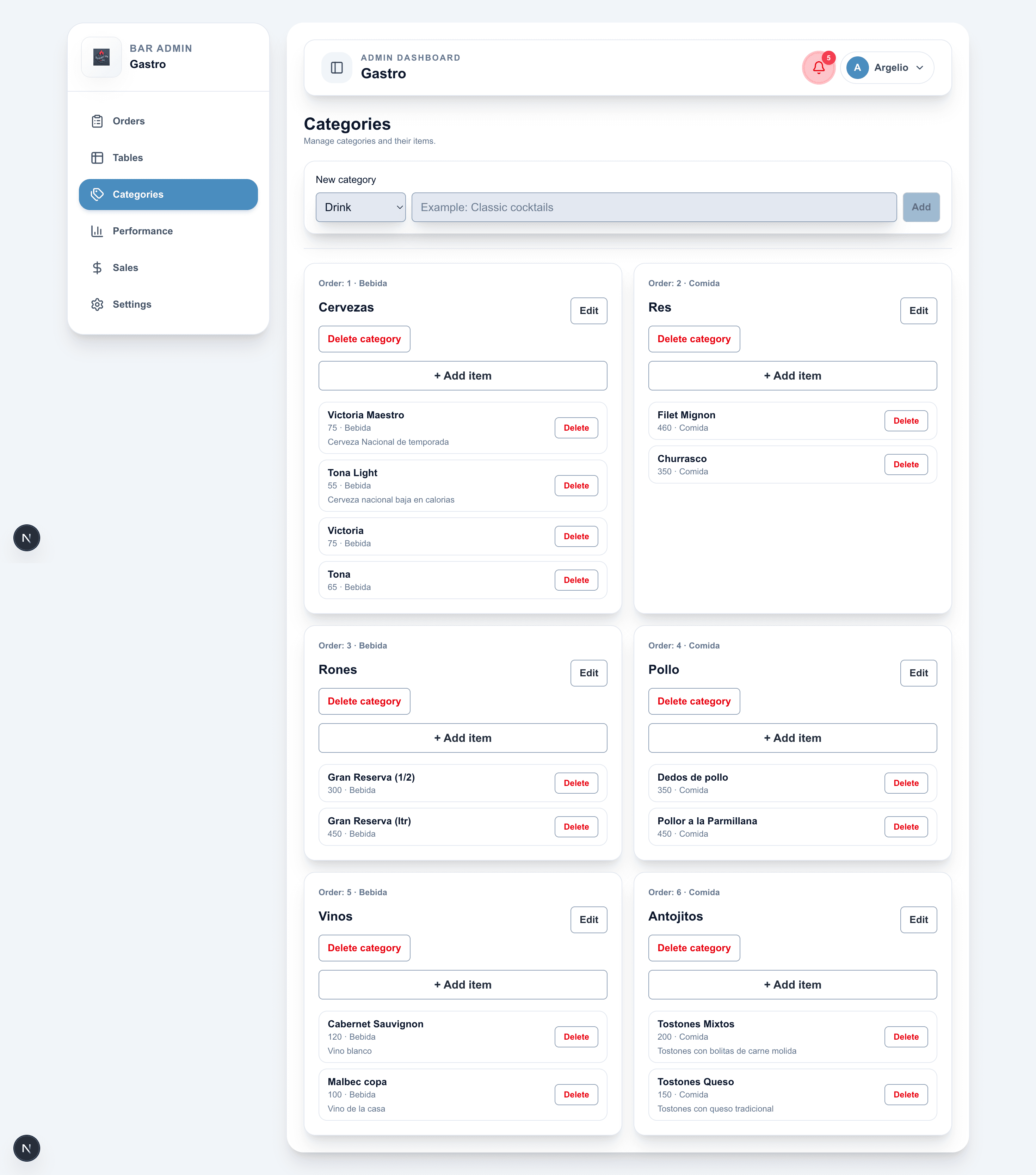 Editable menu